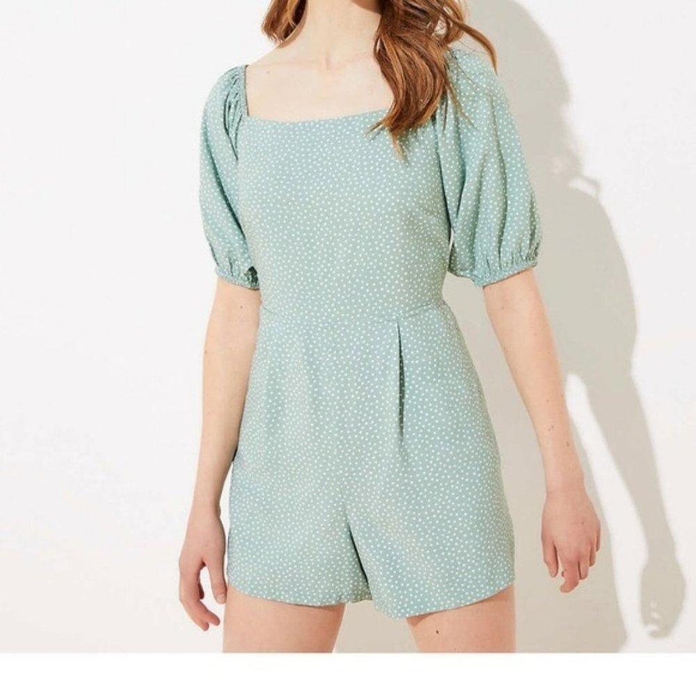 LOFT Beach Dotted Smocked Back Romper